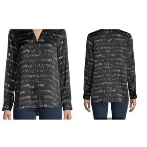 Eileen Fisher Women's Abstract Silk & Organic Cotton Blouse - Black - Size XXS